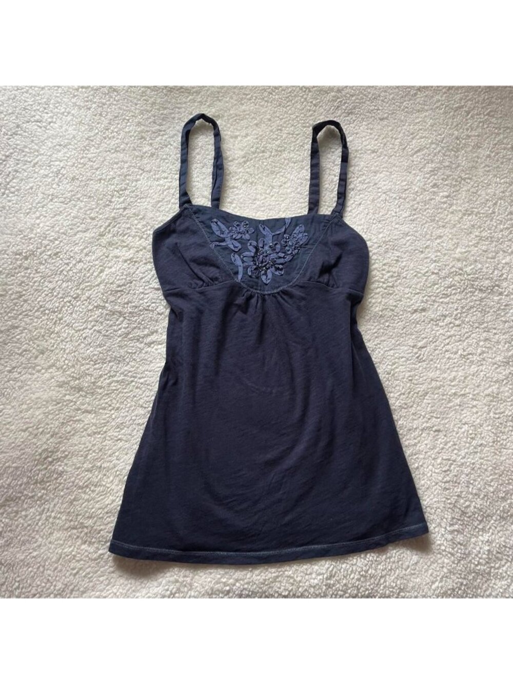Y2K navy blue American Eagle Outfitters tank top with floral embroidery
